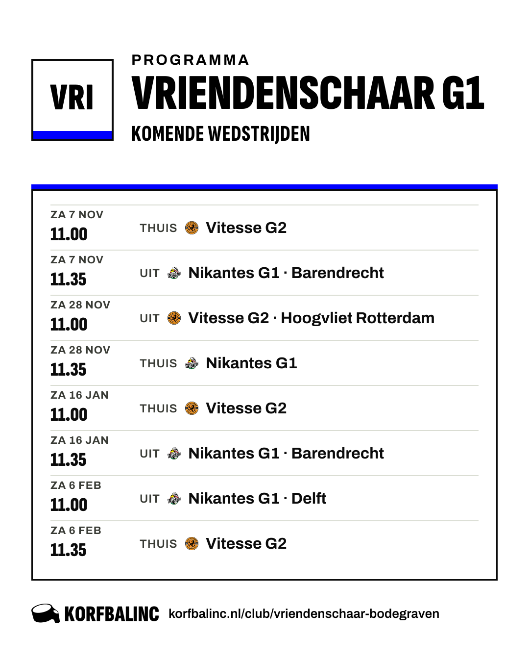 Fixtures Vriendenschaar G1