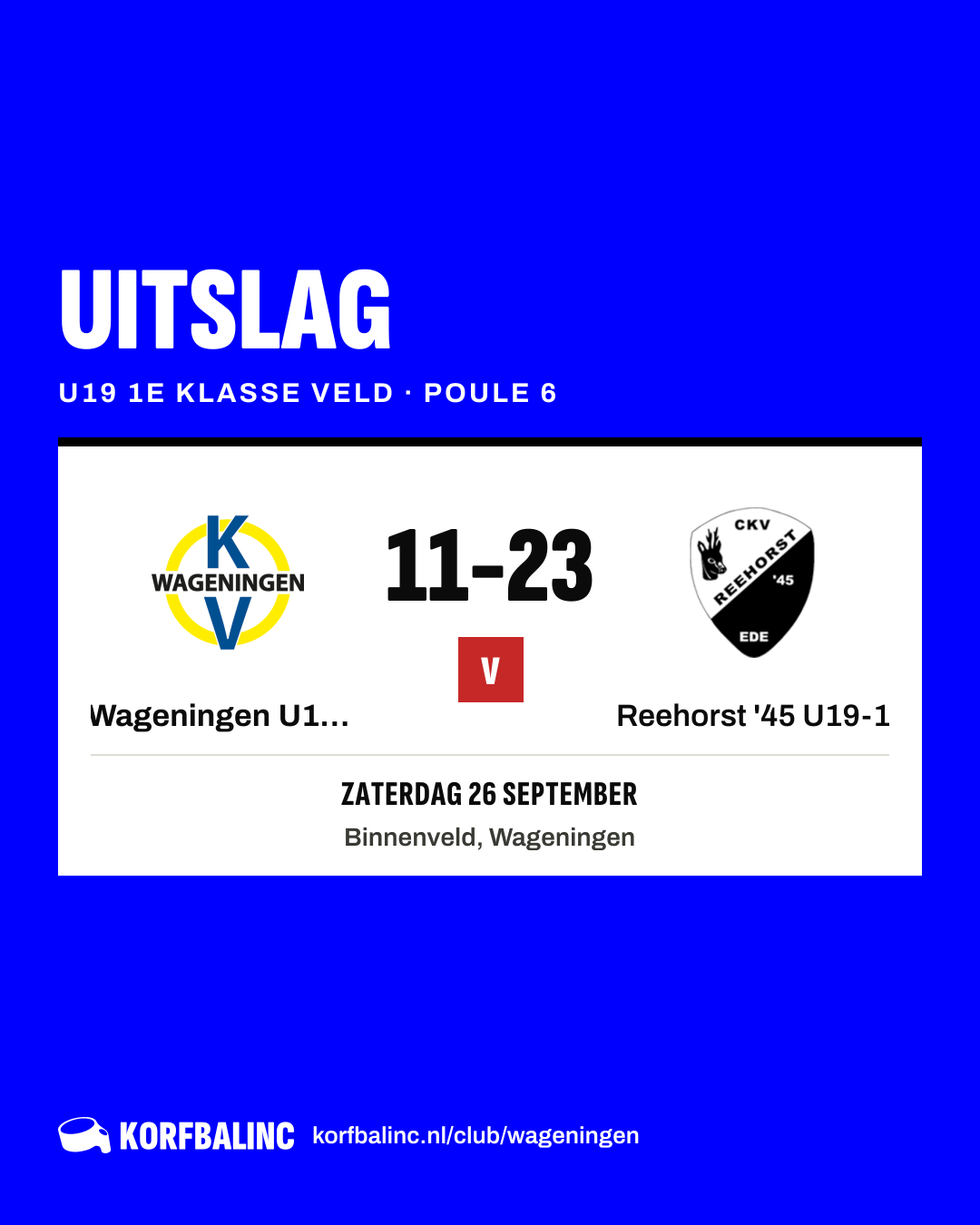 Wageningen U19-2 - Reehorst '45 U19-1