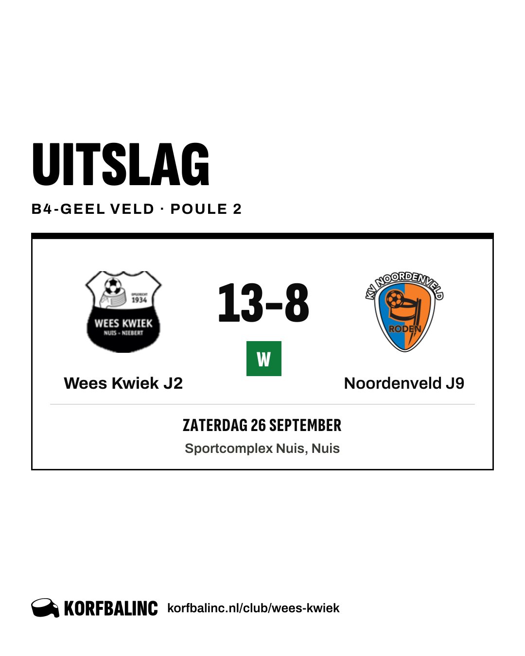 Wees Kwiek J2 - Noordenveld J9