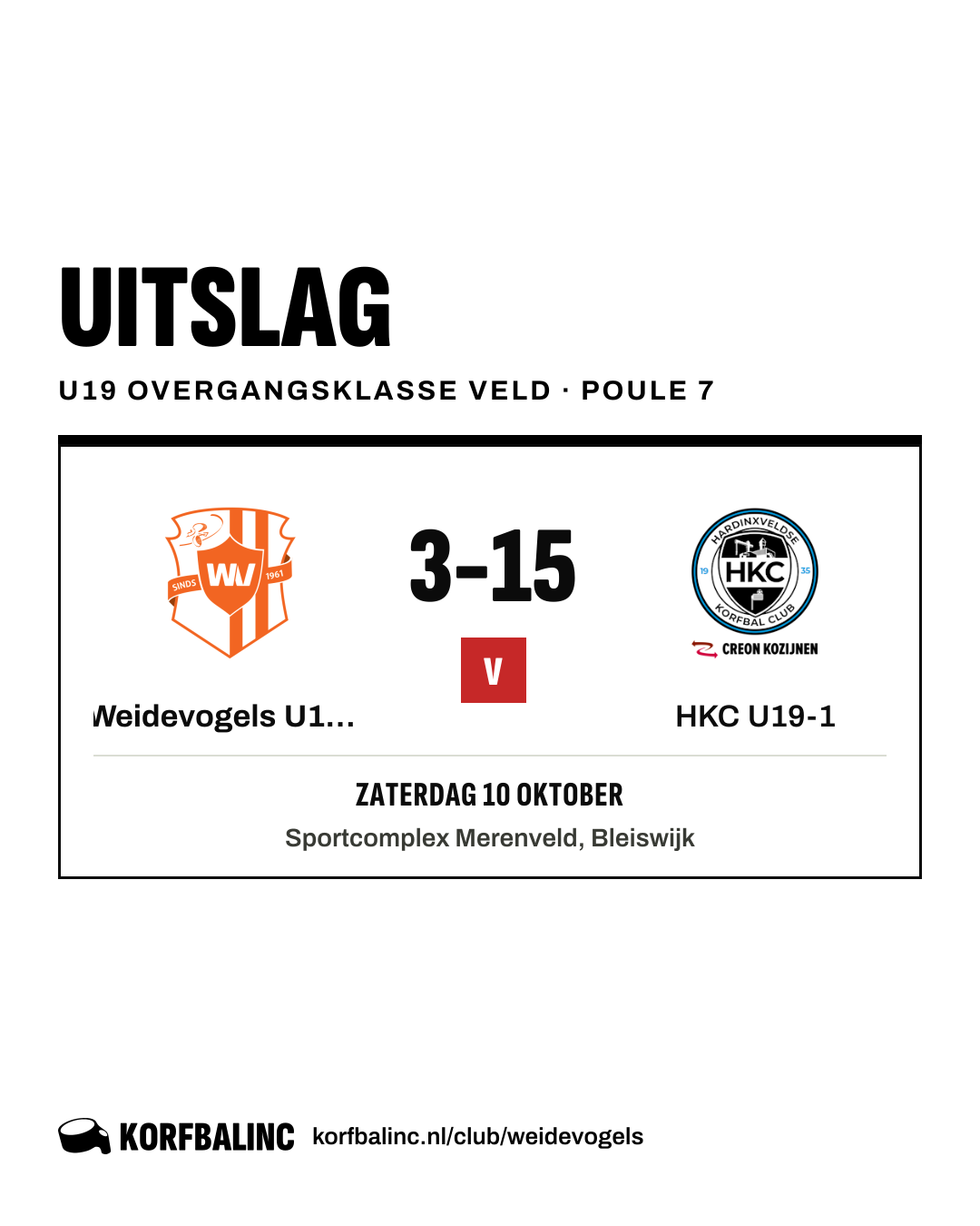 Weidevogels U19-1 - HKC U19-1
