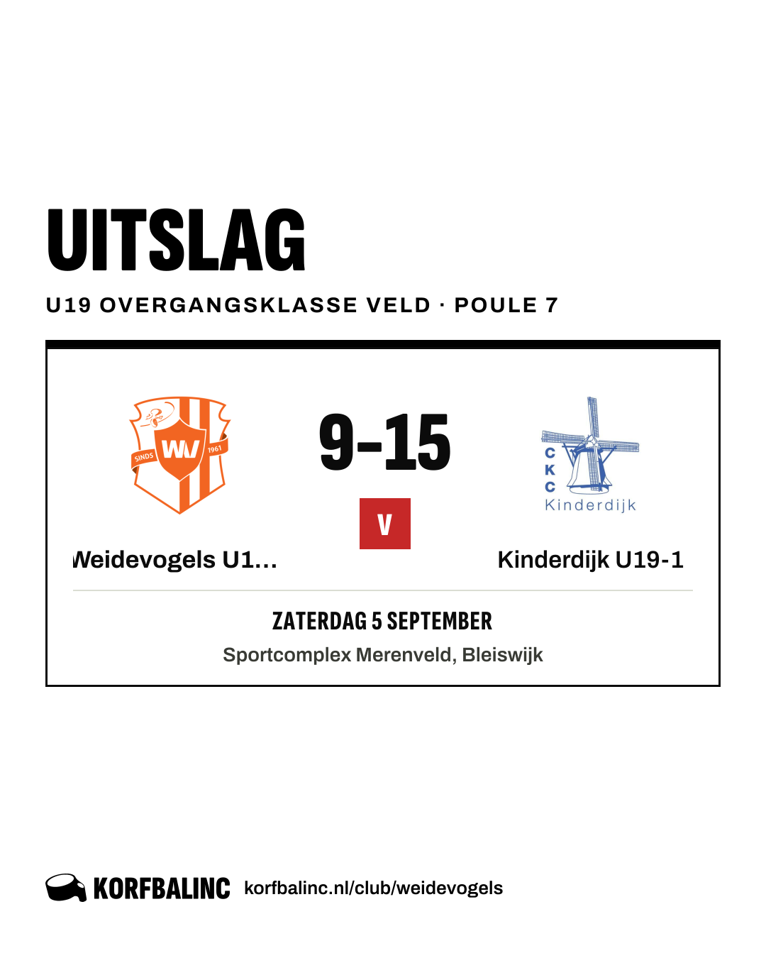 Weidevogels U19-1 - Kinderdijk U19-1