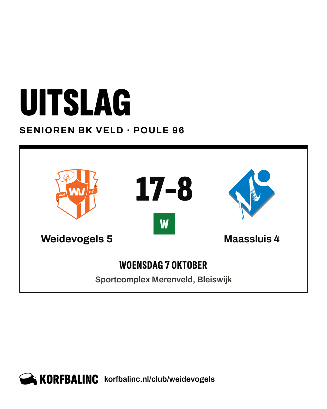 Weidevogels 5 - Maassluis 4