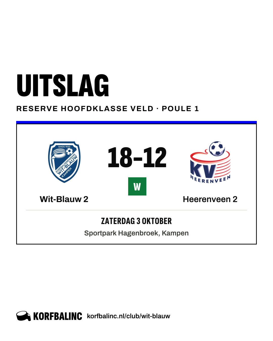 Wit-Blauw 2 - Heerenveen 2