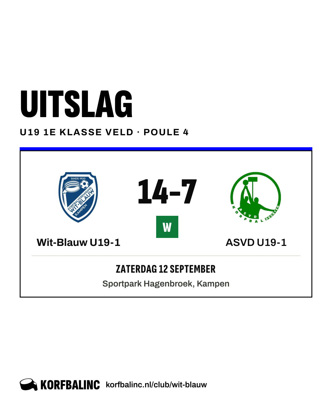 Wit-Blauw U19-1 - ASVD U19-1