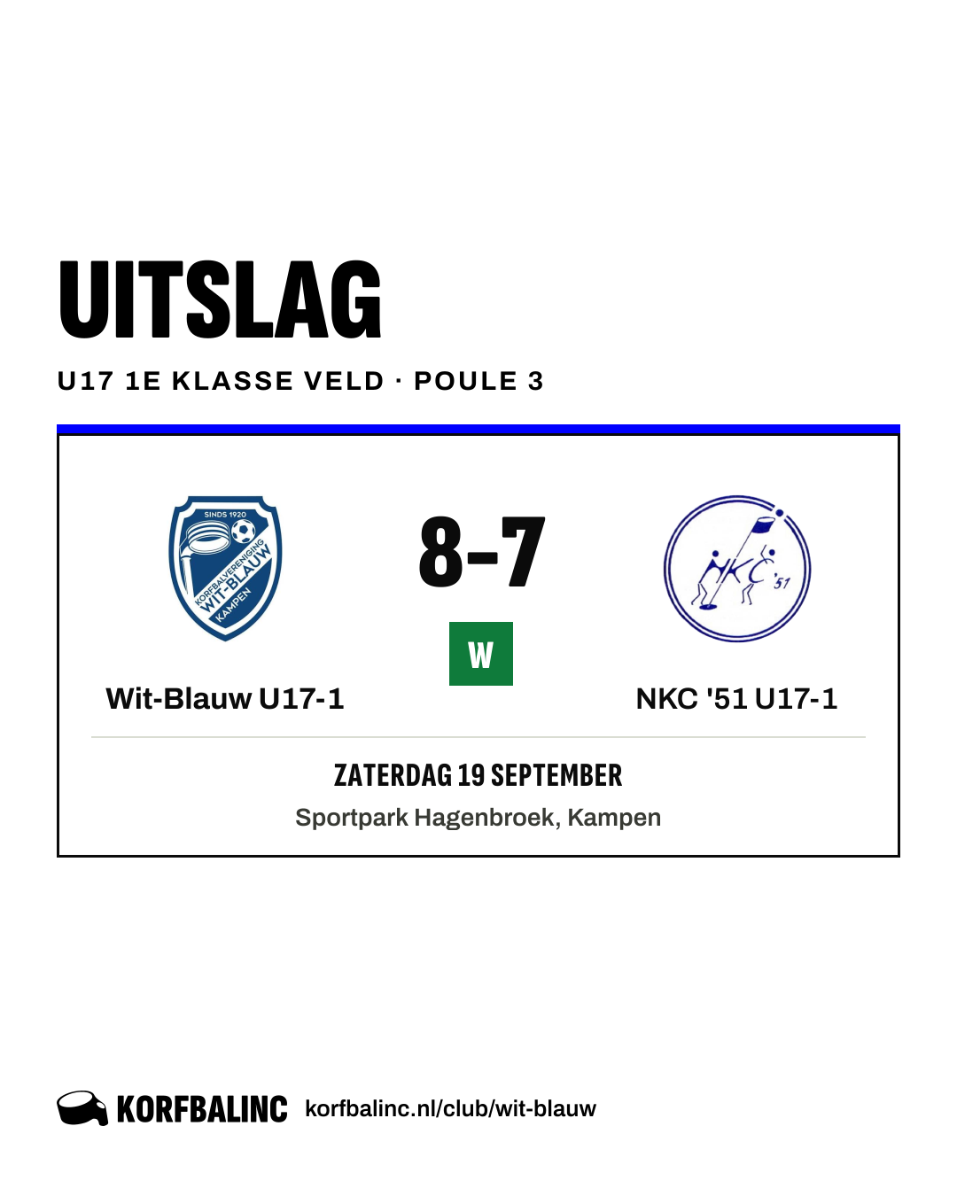 Wit-Blauw U17-1 - NKC '51 U17-1