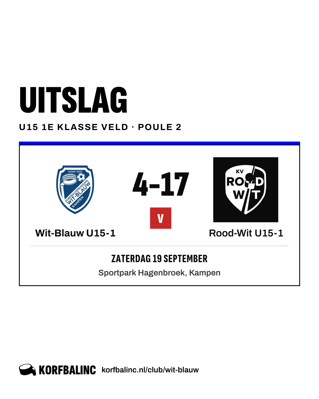Wit-Blauw U15-1 - Rood-Wit U15-1