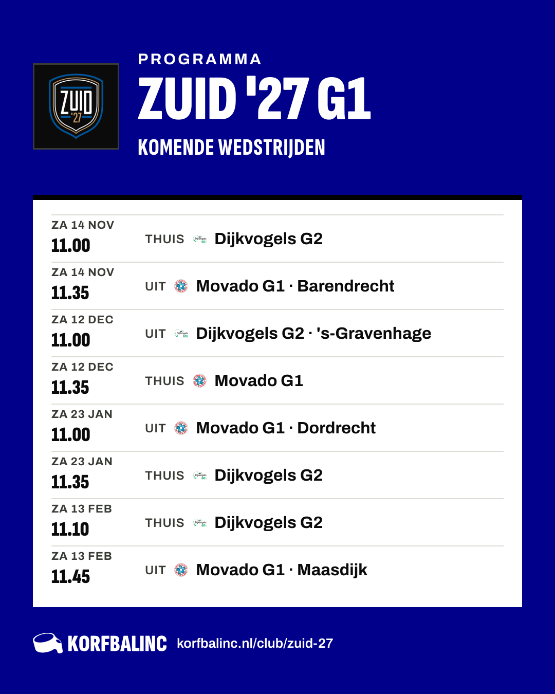 Fixtures Zuid '27 G1